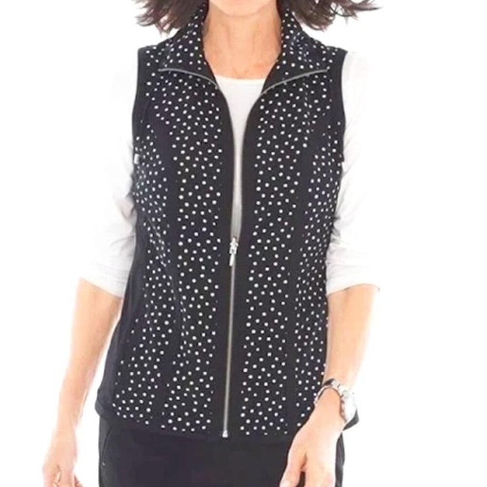 Chicos ZENERGY Reversible Black White Polka Dot Zip Vest SZ 2